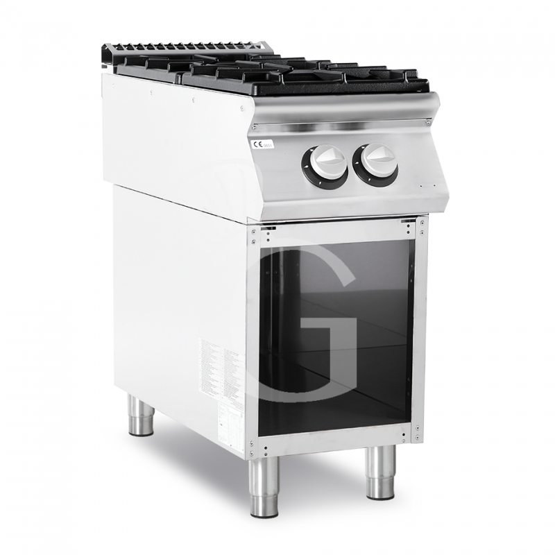Cucina professionale a gas 2 fuochi armadio aperto profondità 900 mm
