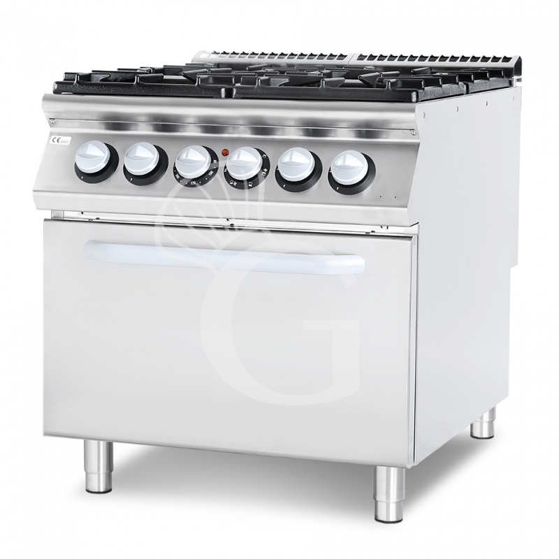 Cucina professionale a gas 4 fuochi forno elettrico a convezione profondità 900 mm