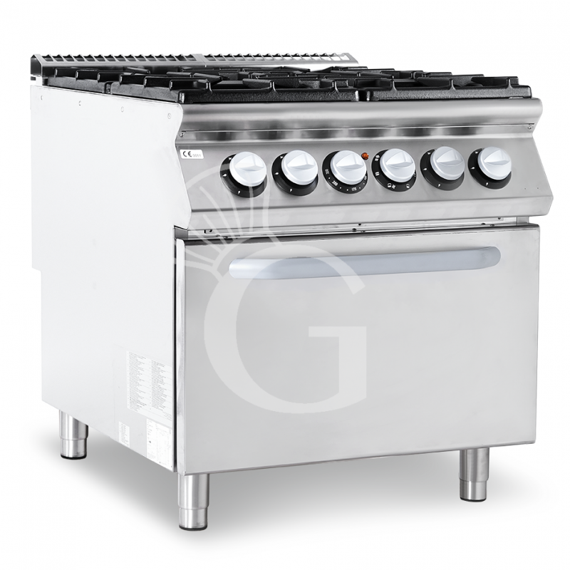 Cucina professionale a gas 4 fuochi forno elettrico a convezione profondità 900 mm