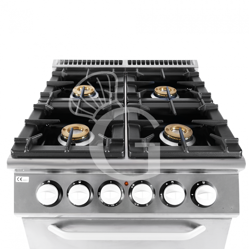 Cucina professionale a gas 4 fuochi forno elettrico a convezione profondità 900 mm