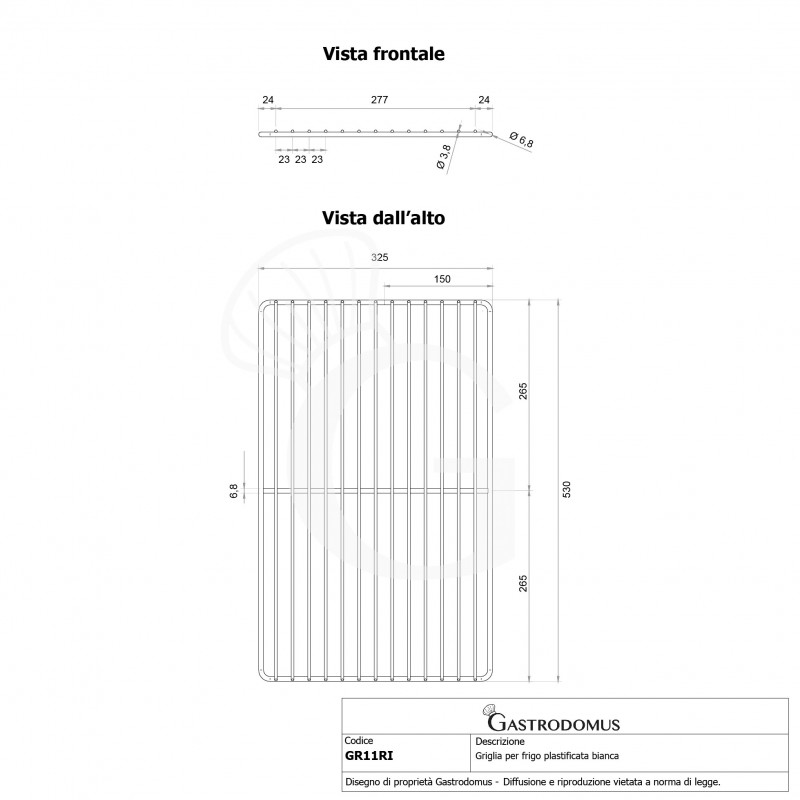 Griglia per frigoriferi GN 1/1 530 mm x 325 mm in ferro plastificato