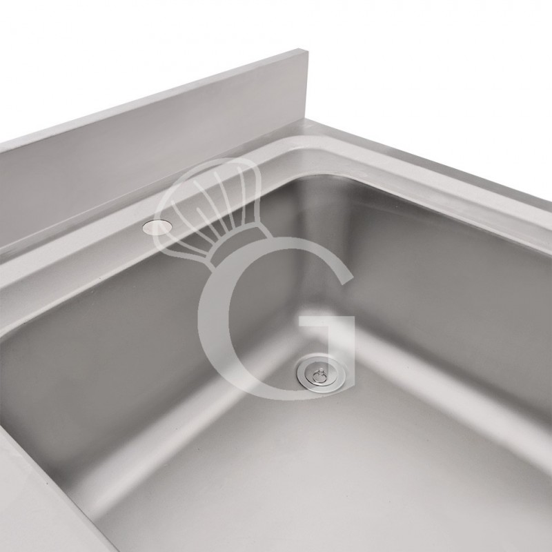 Lavello inox armadiato 2 porte battenti, 1 vasca, alzatina, L 700 mm x P 600 mm x H 965 mm - con foro rubinetto Ø 32 mm