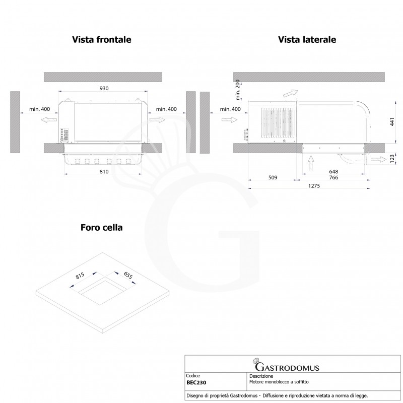 Motore monoblocco installazione a soffitto per cella frigorifera negativa - potenza 1560 W