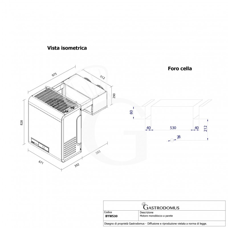 Motore monoblocco installazione a parete accavallato per cella frigorifera negativa - potenza 1180 W