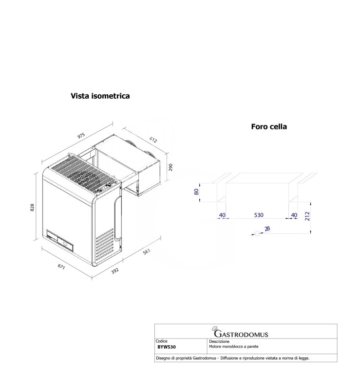 Motore monoblocco installazione a parete accavallato per cella frigorifera negativa - potenza 1300 W