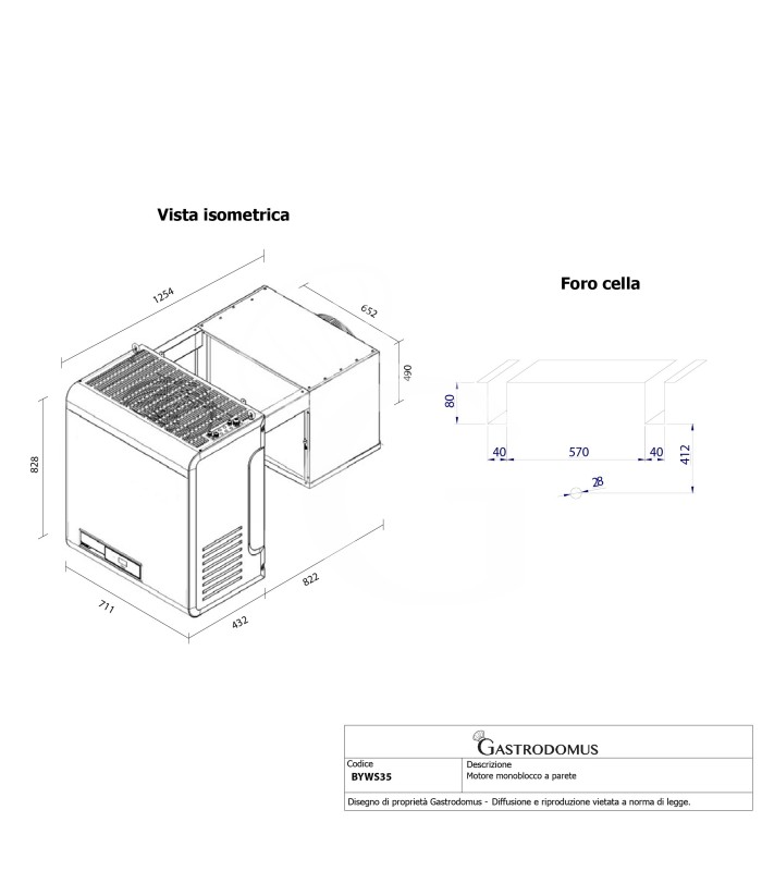 Motore monoblocco installazione a parete accavallato per cella frigorifera negativa - potenza 1800 W