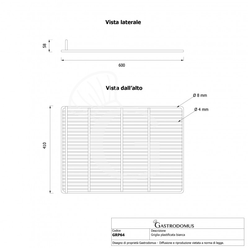 Griglia plastificata con ferma prodotto colore bianco 600 mm x 410 mm