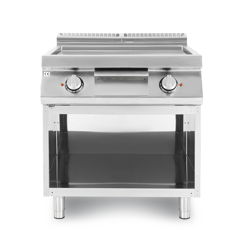 Fry Top elettrico su armadio aperto piastra liscia cromata 21000 W Trifase P 900 mm