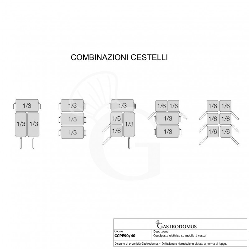 Cuocipasta professionale elettrico su mobile chiuso 1 vasca 40 LT L 400 mm x P 900 mm x H 870 mm