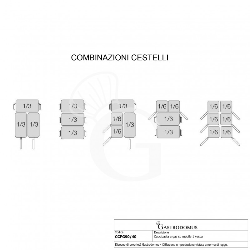 Cuocipasta professionale a gas su mobile chiuso 1 vasca 40 LT L 400 mm x P 900 mm x H 870 mm
