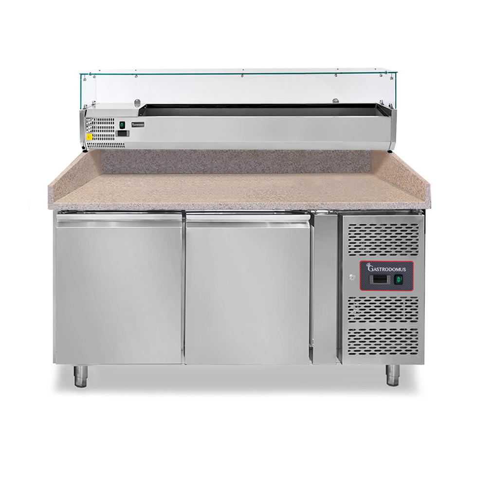 Banco Pizza refrigerato piano in granito 2 porte vetrina 5 bacinelle GN1/3 + 1 bacinella GN1/2 motore a sinistra 390 LT