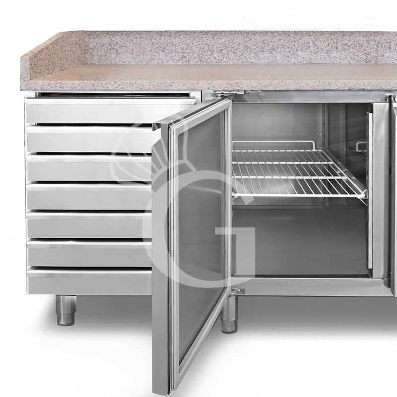 Banco Pizza 600x400 1 porta 7 cassetti vetrina 5 bacinelle GN1/3 + 1 GN1/2 210 LT