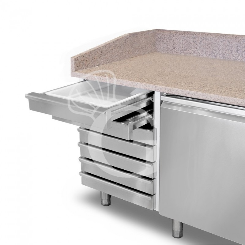 Banco Pizza 600x400 1 porta 7 cassetti vetrina 5 bacinelle GN1/3 + 1 GN1/2 210 LT