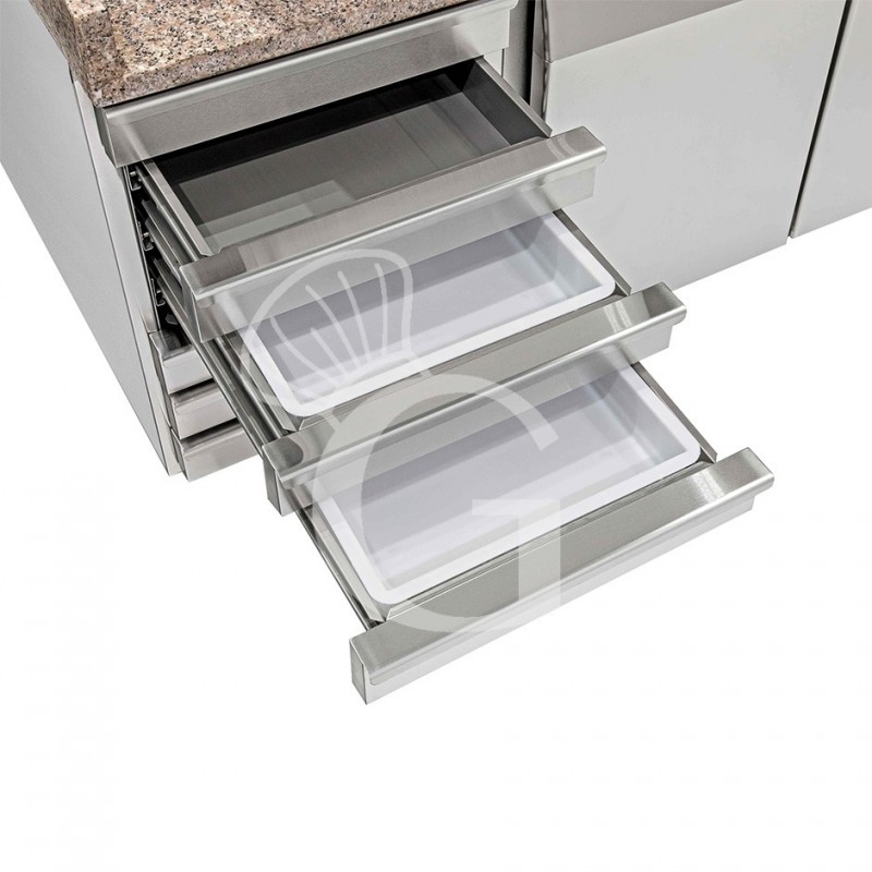 Banco Pizza 600x400 1 porta 7 cassetti vetrina 5 bacinelle GN1/3 + 1 GN1/2 210 LT