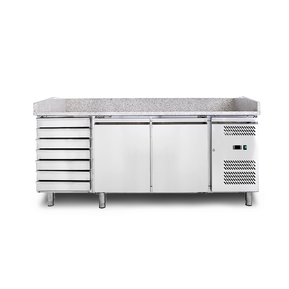 Banco pizza refrigerato piano in granito 2 porte 7 cassetti 390 LT