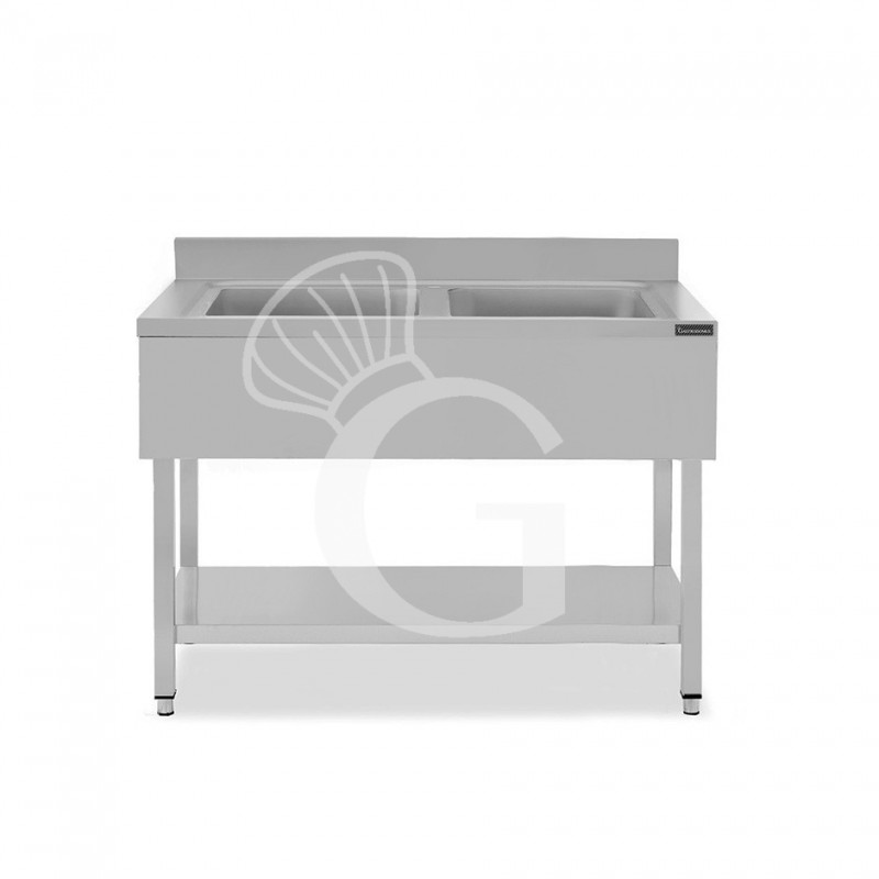 Lavello semplice in acciaio inox, 1 ripiano, alzatina, 2 vasche, L 1100 x P 600 x H 950 mm Lavello semplice in acciaio inox, 1 ripiano, alzatina, 2 vasche, L 1100 x P 600 x H 950 mm