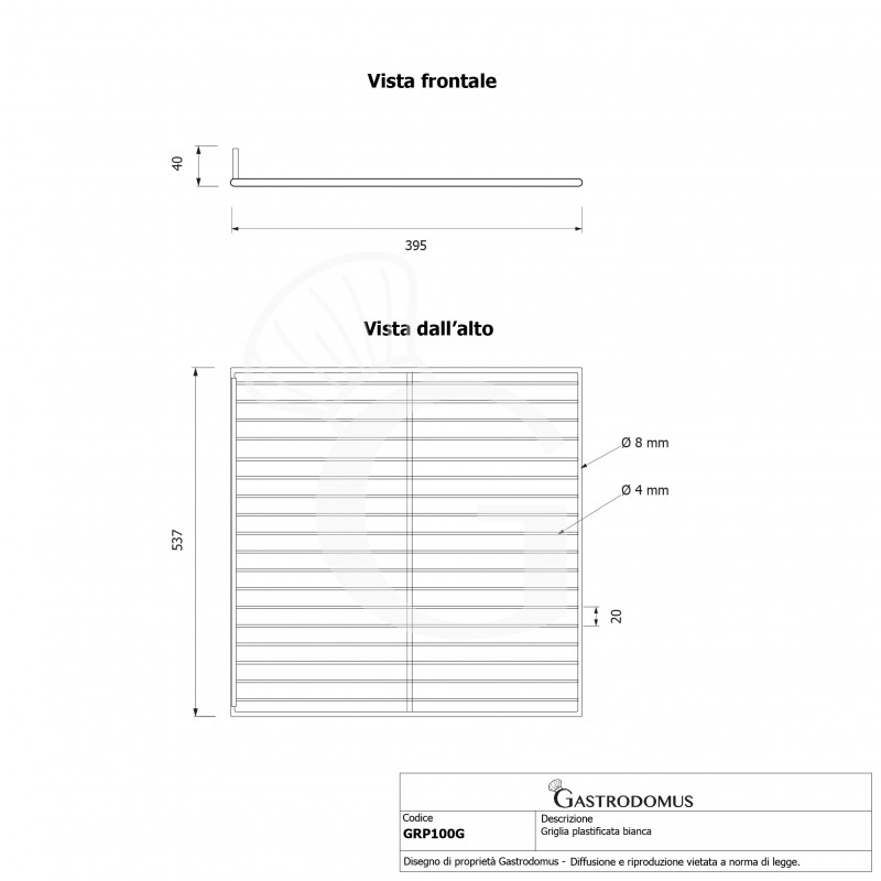 Griglia plastificata con ferma prodotto colore bianco 537 mm x 395 mm