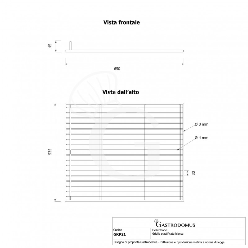 Griglia plastificata con ferma prodotto colore bianco 535 mm x 650 mm