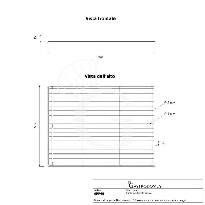 Griglia plastificata con ferma prodotto colore bianco 600 mm x 800 mm