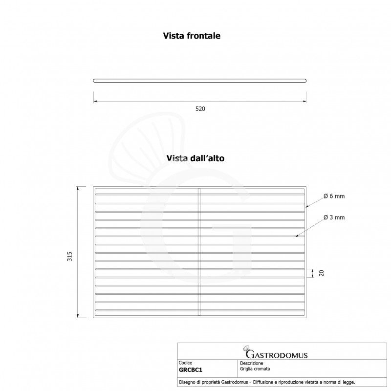 Griglia cromata - L 520 mm x P 315 mm