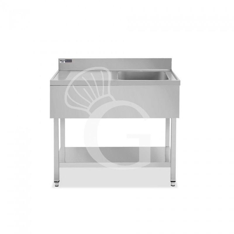 Lavello semplice 1 vasca e gocciolatoio a sinistra,ripiano,alzatina, L1100xP600xH965mm - con foro rubinetto Ø 32 mm