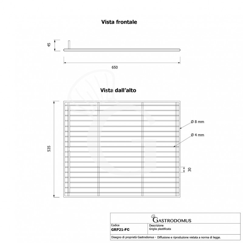 Griglia plastificata con ferma prodotto colore grigio 535 mm x 650 mm