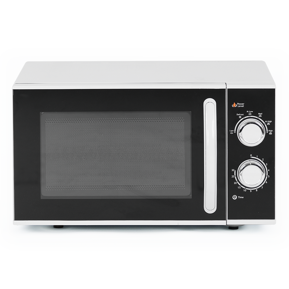 Forno a microonde con comandi meccanici e piatto girevole diam. 270 mm, capacità 25 LT, 0,9 KW