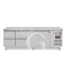 Tavolo Refrigerato 4 cassetti a sinistra, 2 porte, P 700 mm, -2°C/+8°C per Gastronomia