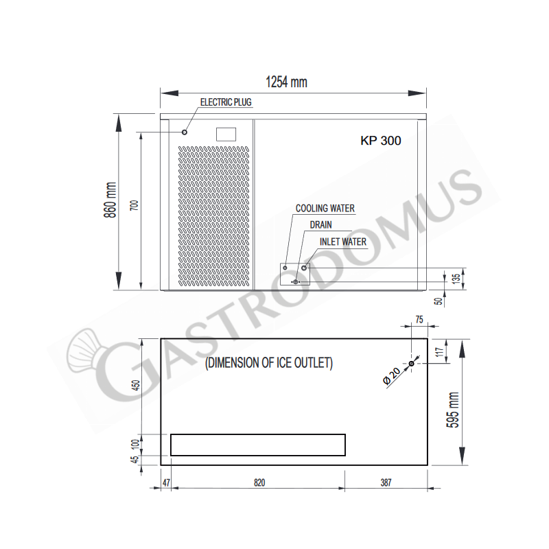 Produttore di ghiaccio monofase kg 300/24h cubetto pieno