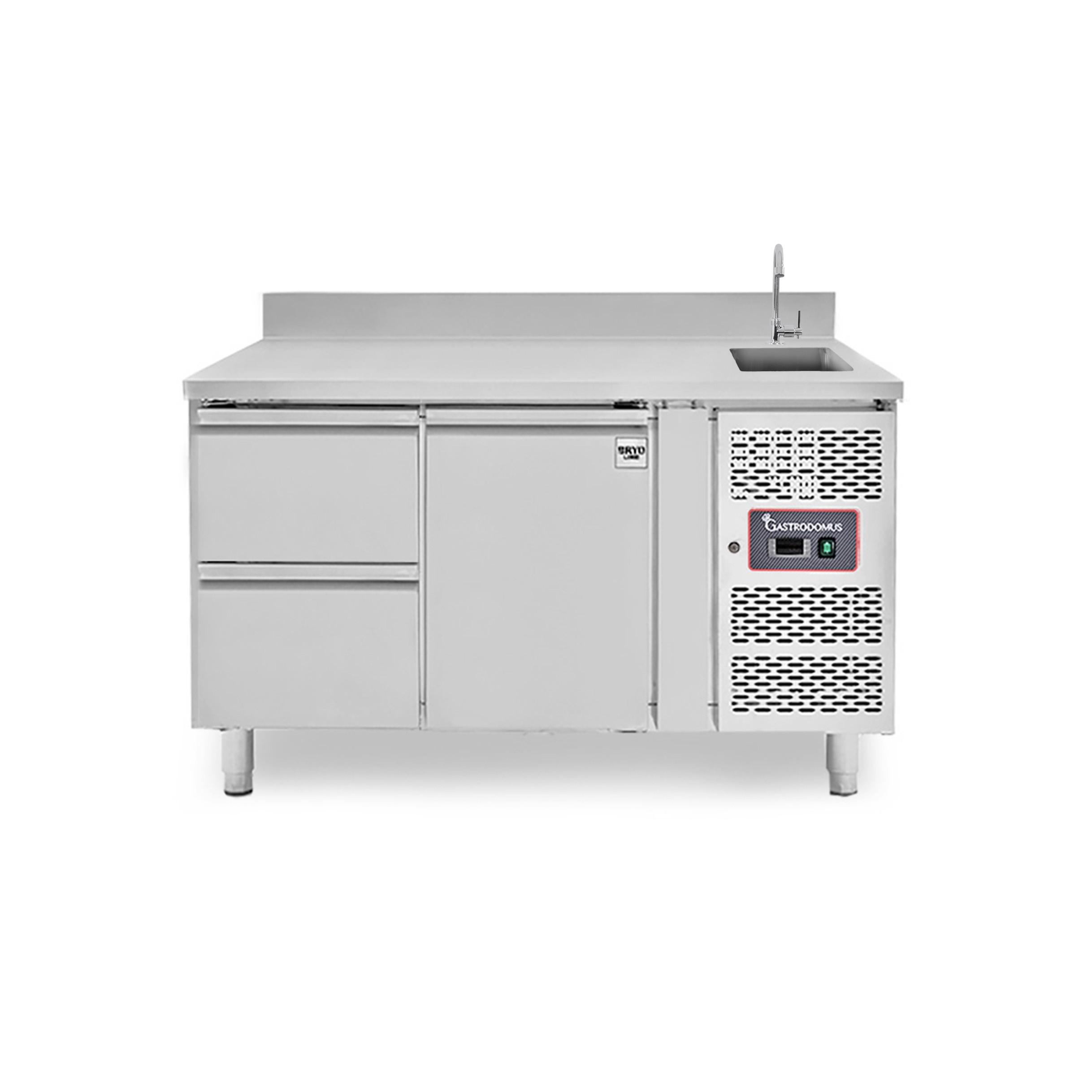Tavolo refrigerato 2 cassetti 1 porta con lavello e alzatina