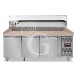 Banco Pizza refrigerato piano in granito 3 porte vetrina 9 bacinelle GN1/3 motore a sinistra 580 LT
