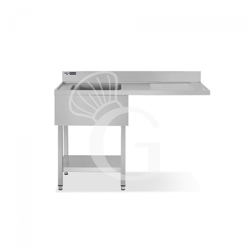 Lavello con vano lavastoviglie, gocciolatoio a destra, 1 vasca, L 1400 x P 700 x H 965 mm - con foro rubinetto Ø 32 mm Lavello con vano lavastoviglie, gocciolatoio a destra, 1 vasca, L 1400 x P 700 x H 965 mm - con foro rubinetto Ø 32 mm