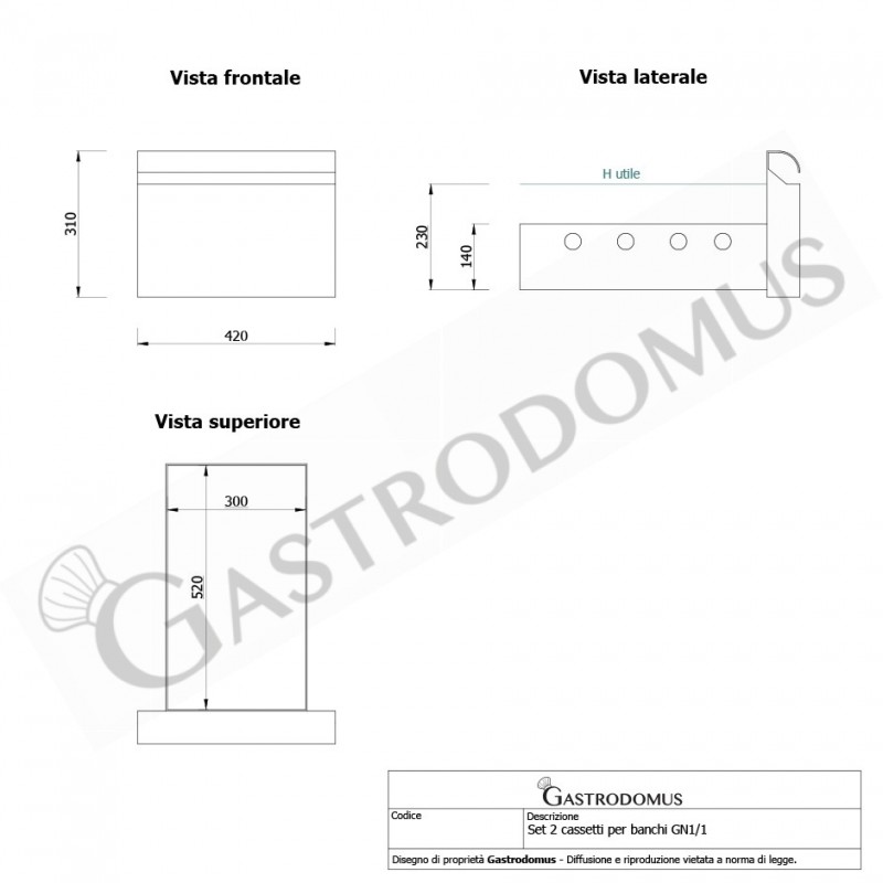Tavolo Refrigerato 2 cassetti 1 porta 700 mm -2°C/+8°C per Gastronomia - vista frontale e laterale