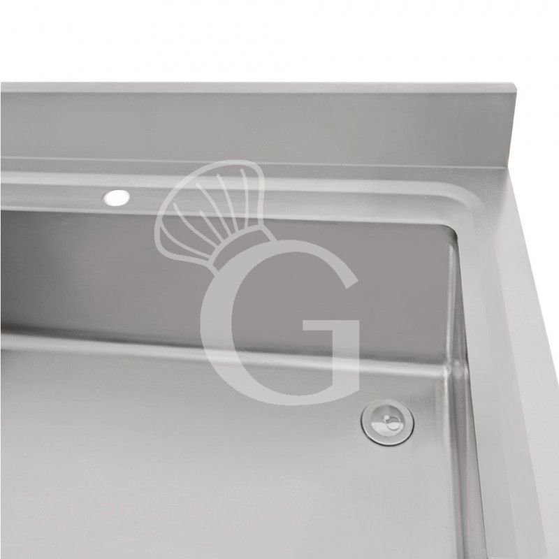 Lavapentole acciaio, 1 ripiano, alzatina, 1 vasca, L 1000 x P 600 x H 965 mm - con foro rubinetto Ø 32 mm