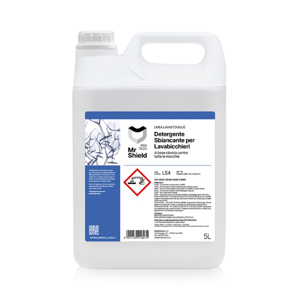 Detergente sbiancante per lavabicchieri a base clorata contro tutte le macchie 2 taniche da 5 LT