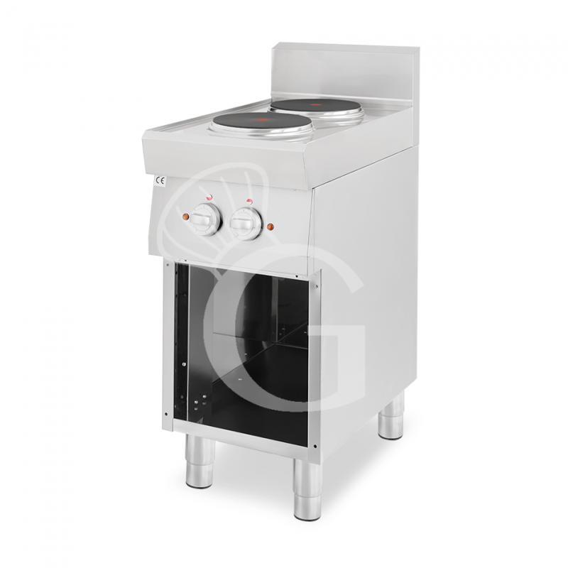 Cucina professionale elettrica 2 piastre su armadio aperto profondità 700 mm
