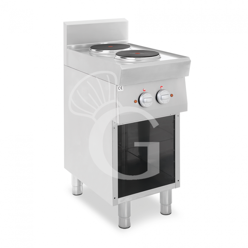 Cucina professionale elettrica 2 piastre su armadio aperto profondità 700 mm
