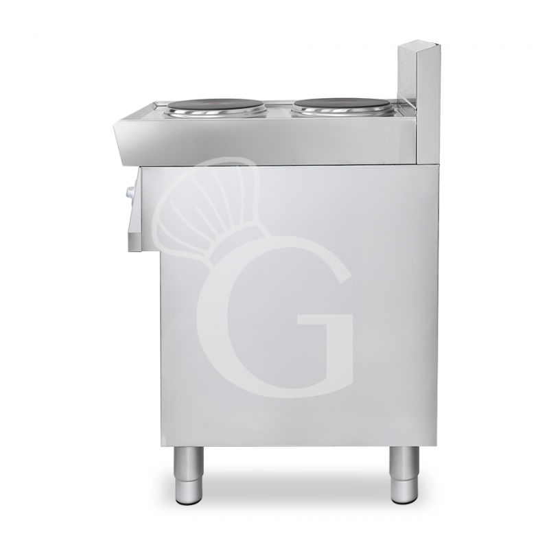Cucina professionale elettrica 2 piastre su armadio aperto profondità 700 mm
