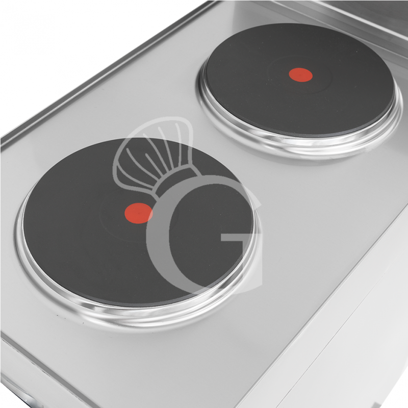 Cucina professionale elettrica 2 piastre su armadio aperto profondità 700 mm