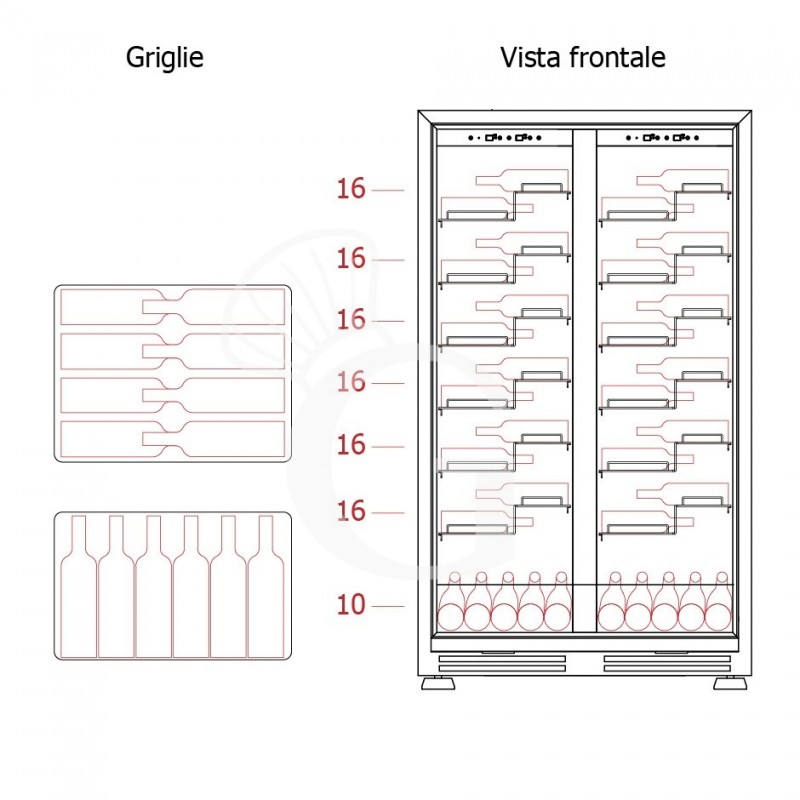 Cantina Vino Ventilata doppia temperatura 480 LT 14 ripiani 106 bottiglie +5°C/+22°C