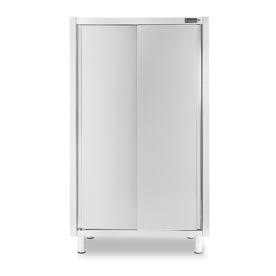 Armadio acciaio inox con 2 porte scorrevoli, 3 ripiani, L 1100 x P 500