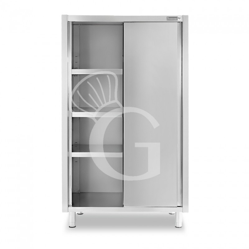 Armadio acciaio inox con 2 porte scorrevoli, 3 ripiani, L 1200 x P 700 x H 1800 mm