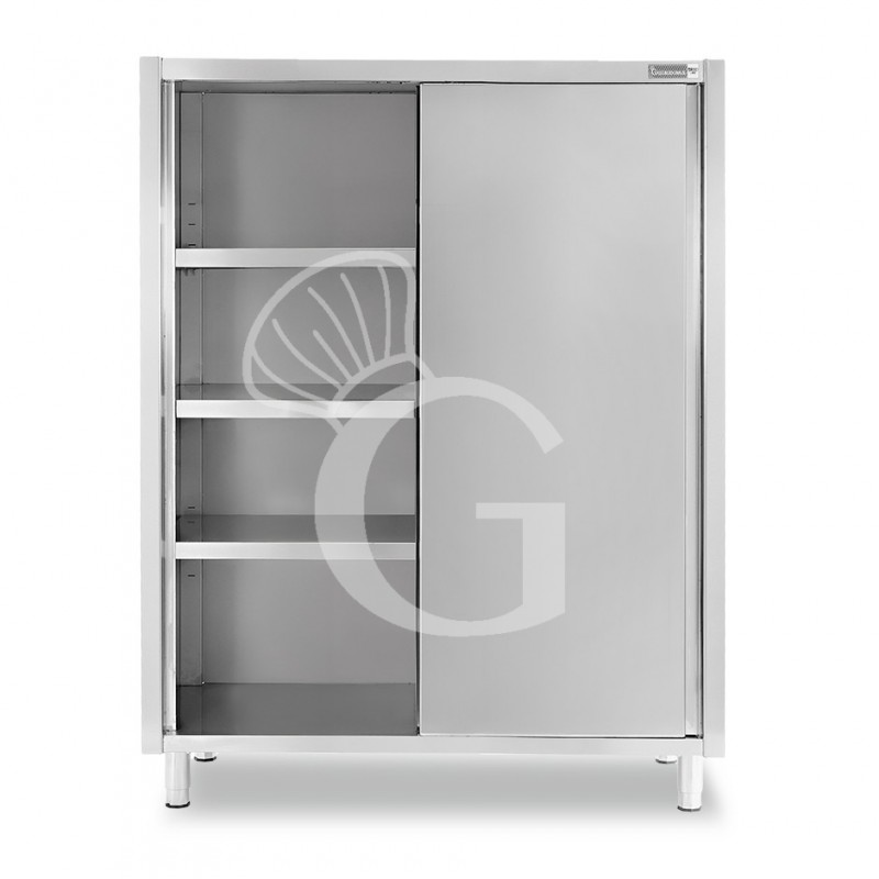 Armadio acciaio inox con 2 porte scorrevoli, 3 ripiani, L 1400 x P 500 x H 1800 mm