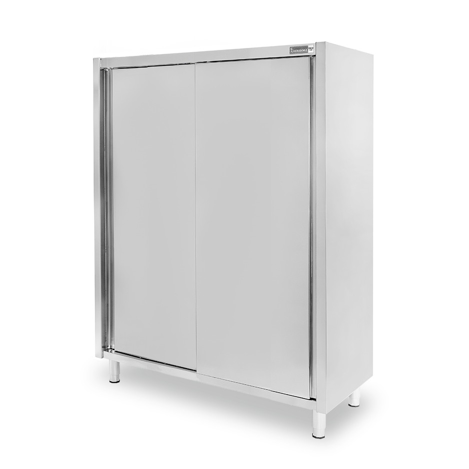Armadio acciaio inox con 2 porte scorrevoli, 3 ripiani, L 1400 x P 700 x H 1800 mm