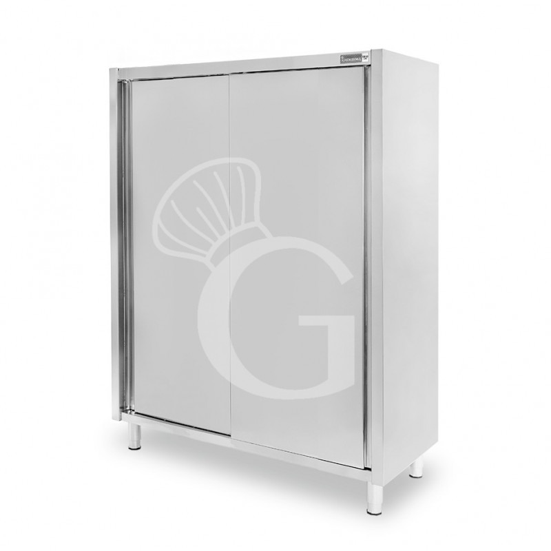 Armadio acciaio inox con 2 porte scorrevoli, 3 ripiani, L 1500 x P 700 x H 1800 mm