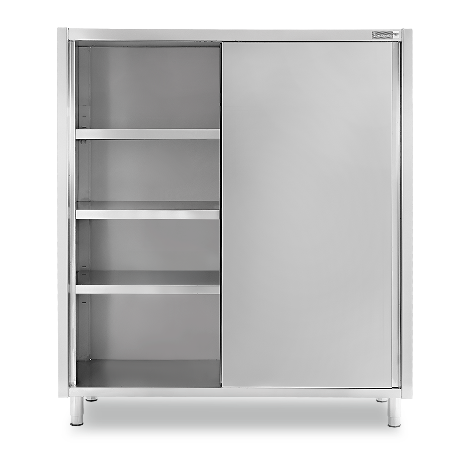 Armadio acciaio inox con 2 porte scorrevoli, 3 ripiani, L 1600 x P 500 x H 1800 mm