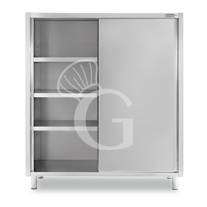 Armadio acciaio inox con 2 porte scorrevoli, 3 ripiani, L 1600 x P 600 x H 1800 mm
