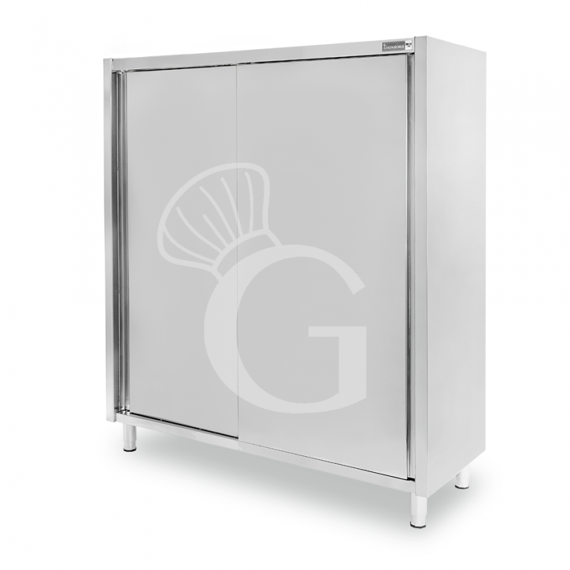 Armadio acciaio inox con 2 porte scorrevoli, 3 ripiani, L 1600 x P 700 x H 1800 mm