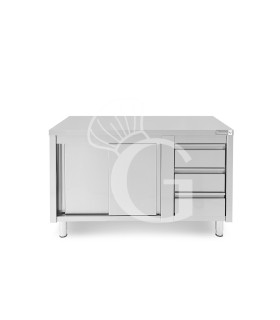 Tavolo armadiato,porte scorrevoli,3 cassetti a destra, L1400 x P600 x H850mm