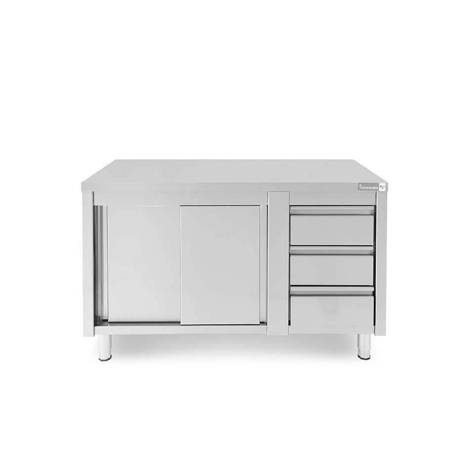 Tavolo armadiato,porte scorrevoli,3 cassetti a destra, L1400 x P600 x H850mm